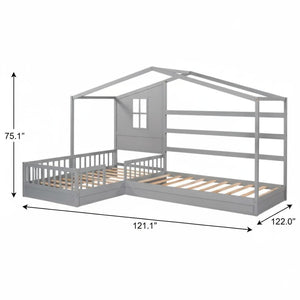 HomeRoots Gray Wood Twin House Bed - Modern Cozy Design, Durable Support, Perfect for Stylish Kids' Bedrooms! 602148