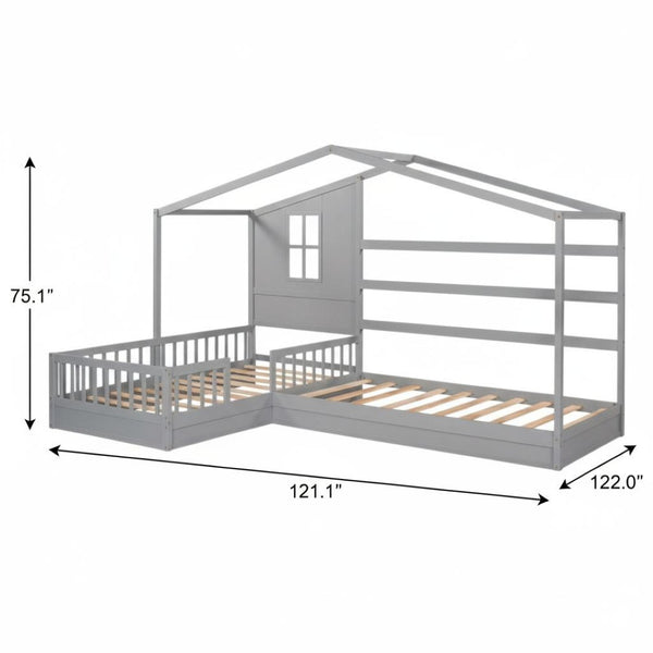 HomeRoots Gray Wood Twin House Bed - Modern Cozy Design, Durable Support, Perfect for Stylish Kids' Bedrooms! 602148