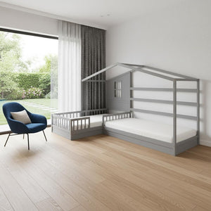 HomeRoots Gray Wood Twin House Bed - Modern Cozy Design, Durable Support, Perfect for Stylish Kids' Bedrooms! 602148