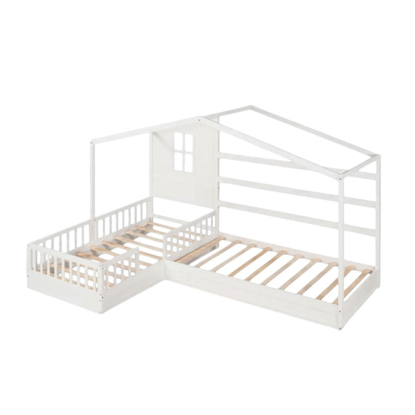 HomeRoots White Wood Twin House Bed - Modern Playful Design with Sturdy Frame & Support for Lasting Comfort 602149