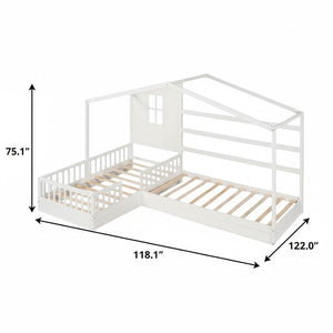 HomeRoots White Wood Twin House Bed - Modern Playful Design with Sturdy Frame & Support for Lasting Comfort 602149