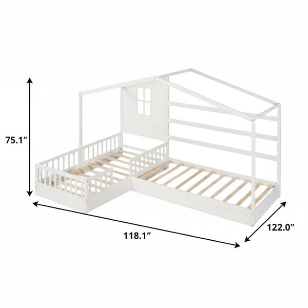 HomeRoots White Wood Twin House Bed - Modern Playful Design with Sturdy Frame & Support for Lasting Comfort 602149