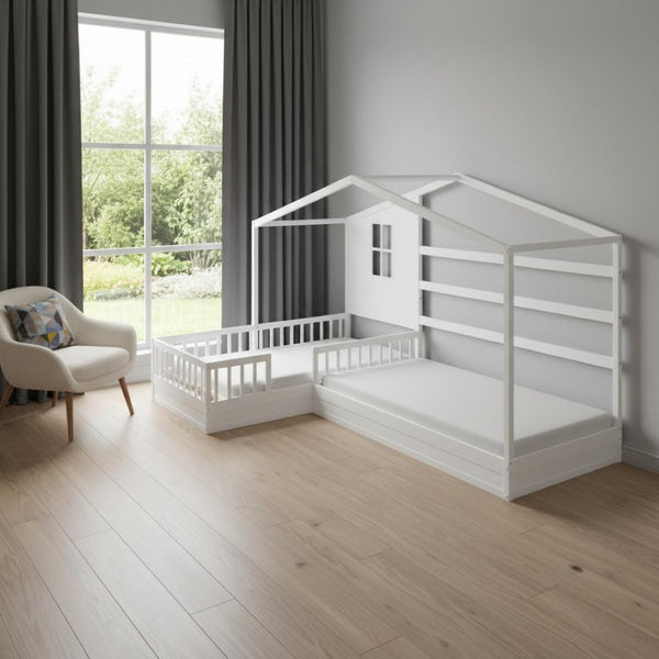 HomeRoots White Wood Twin House Bed - Modern Playful Design with Sturdy Frame & Support for Lasting Comfort 602149