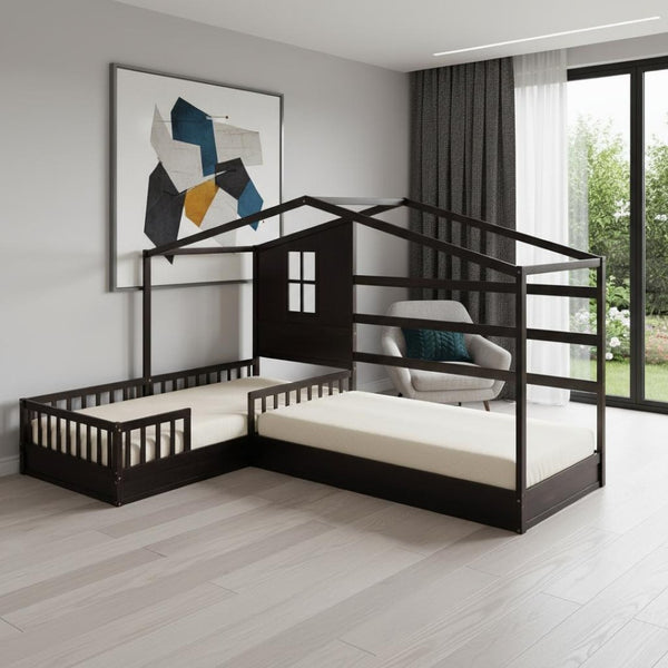 HomeRoots Espresso Twin Canopy Bed Frame – Modern Design, Sturdy Wood Construction, Perfect for Cozy Spaces 602150