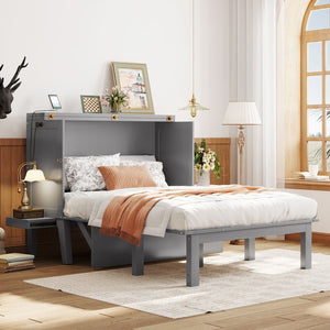 HomeRoots Gray Wood Full Murphy Bed – Stylish Space-Saving Solution with Durable Design for Any Room! 602151