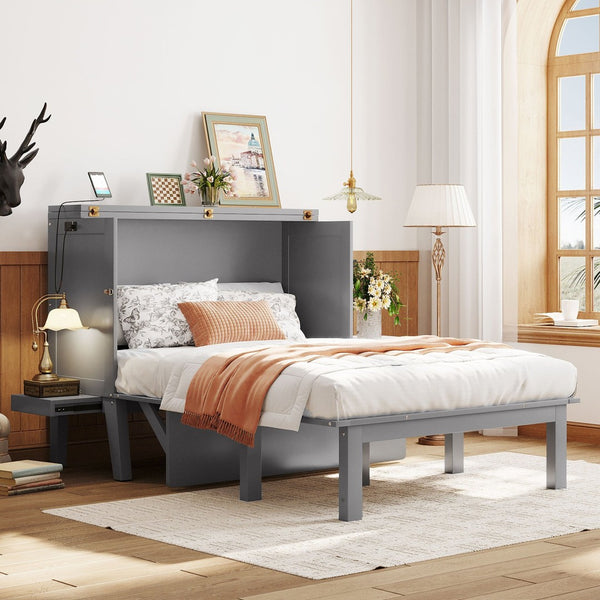 HomeRoots Gray Wood Full Murphy Bed – Stylish Space-Saving Solution with Durable Design for Any Room! 602151