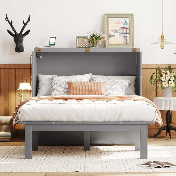 HomeRoots Gray Wood Full Murphy Bed – Stylish Space-Saving Solution with Durable Design for Any Room! 602151