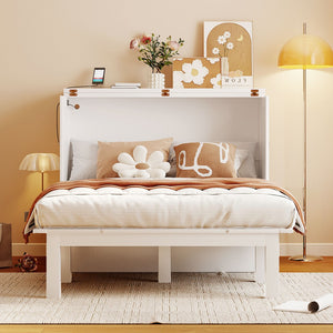 HomeRoots White Wood Full Murphy Bed – Elegant Space-Saving Solution with Integrated Headboard & Easy Setup 602152