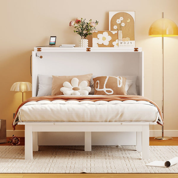 HomeRoots White Wood Full Murphy Bed – Elegant Space-Saving Solution with Integrated Headboard & Easy Setup 602152