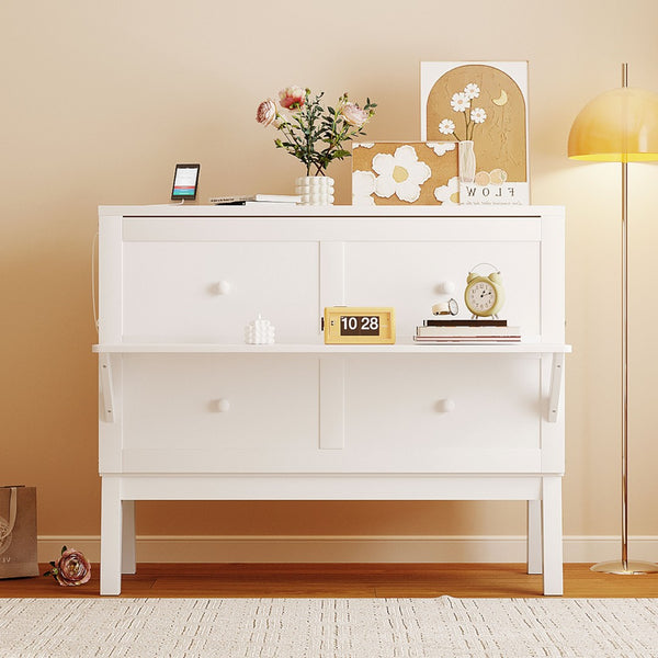 HomeRoots White Wood Full Murphy Bed – Elegant Space-Saving Solution with Integrated Headboard & Easy Setup 602152