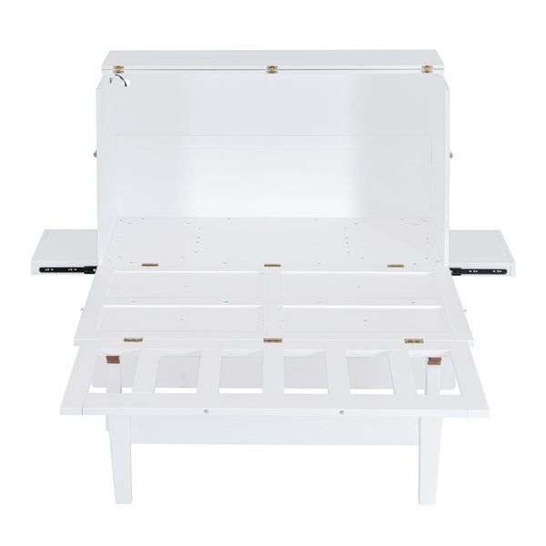 HomeRoots White Wood Full Murphy Bed – Elegant Space-Saving Solution with Integrated Headboard & Easy Setup 602152