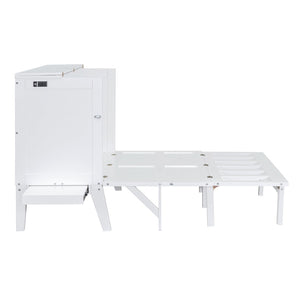 HomeRoots White Wood Full Murphy Bed – Elegant Space-Saving Solution with Integrated Headboard & Easy Setup 602152