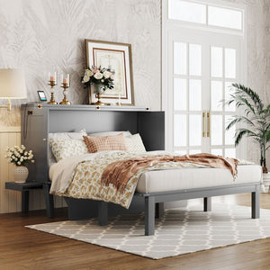 HomeRoots Gray Wood Queen Murphy Bed – Stylish Space-Saving Design with Integrated Headboard & Durable Craftsmanship 602153