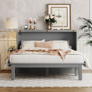 HomeRoots Gray Wood Queen Murphy Bed – Stylish Space-Saving Design with Integrated Headboard & Durable Craftsmanship 602153
