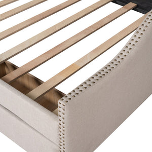HomeRoots Beige Upholstered Full Bed Frame with Storage Drawers - Modern Design for Cozy Bedrooms & Smart Organization 602155