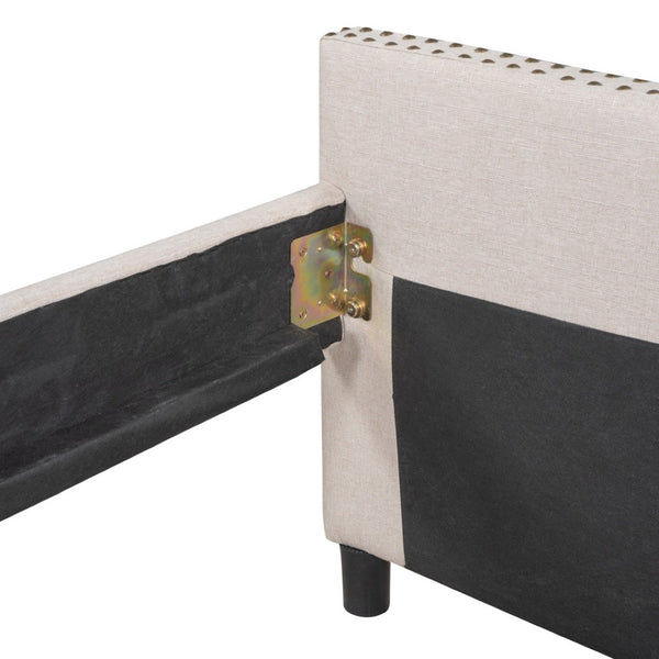HomeRoots Beige Upholstered Full Bed Frame with Storage Drawers - Modern Design for Cozy Bedrooms & Smart Organization 602155