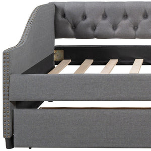 HomeRoots Gray Upholstered Full Bed Frame with Storage Drawers – Stylish Comfort and Functionality Combined! 602156