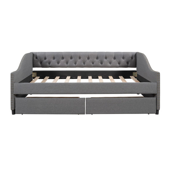 HomeRoots Gray Upholstered Full Bed Frame with Storage Drawers – Stylish Comfort and Functionality Combined! 602156