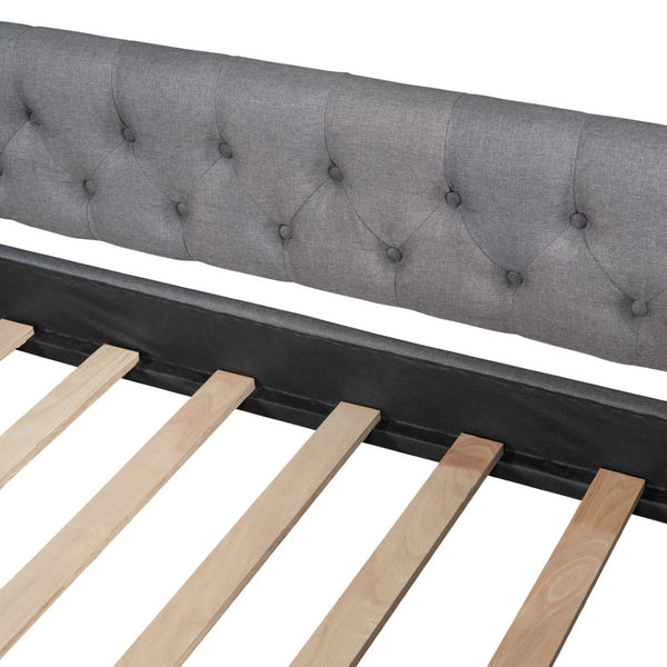 HomeRoots Gray Upholstered Full Bed Frame with Storage Drawers – Stylish Comfort and Functionality Combined! 602156