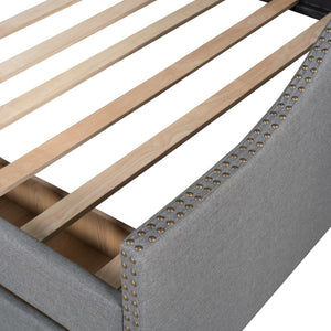HomeRoots Gray Upholstered Full Bed Frame with Storage Drawers – Stylish Comfort and Functionality Combined! 602156