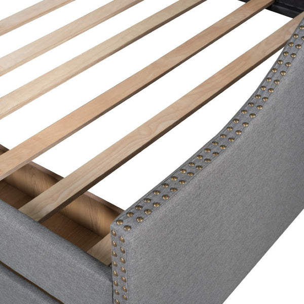 HomeRoots Gray Upholstered Full Bed Frame with Storage Drawers – Stylish Comfort and Functionality Combined! 602156