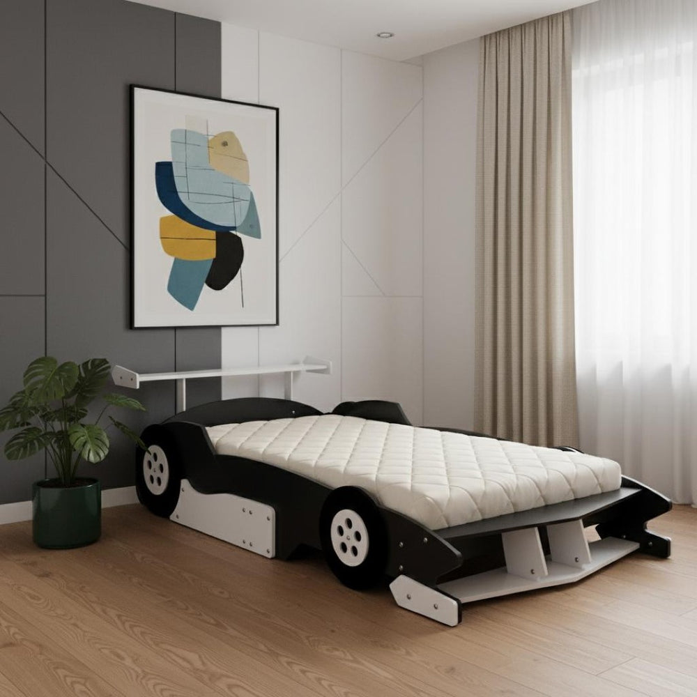 HomeRoots Black Wood Full Bed Frame - Modern Design with Elevated Profile, Support Slats & Stylish Finish 602157