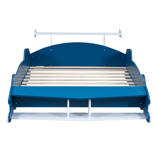 HomeRoots Blue Wood Full Bed Frame – Stylish, Durable Design with Integrated Headboard & Storage-Friendly Features 602158