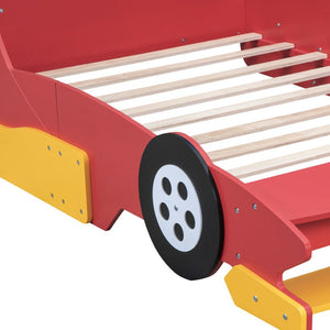 HomeRoots Red Wood Full Bed Frame - Stylish Platform Design with Integrated Headboard & Sturdy Support Slats 602159