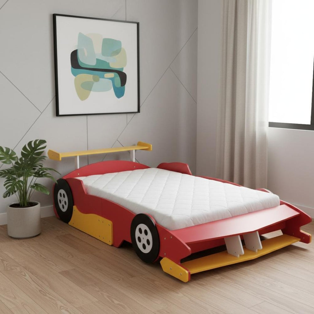 HomeRoots Red Wood Full Bed Frame - Stylish Platform Design with Integrated Headboard & Sturdy Support Slats 602159