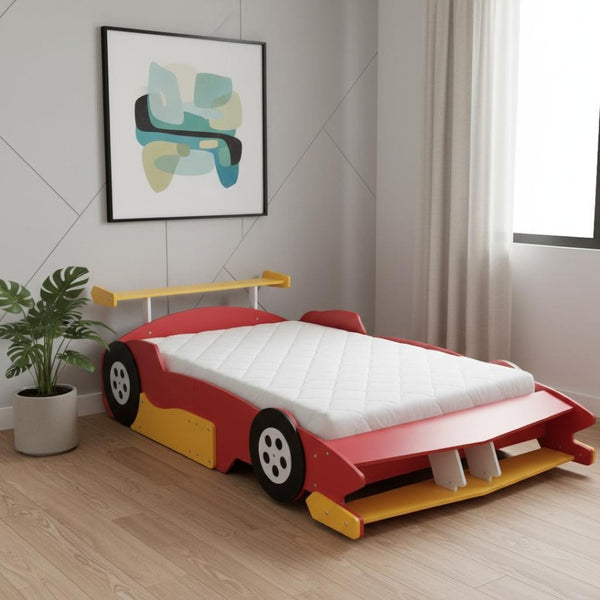 HomeRoots Red Wood Full Bed Frame - Stylish Platform Design with Integrated Headboard & Sturdy Support Slats 602159