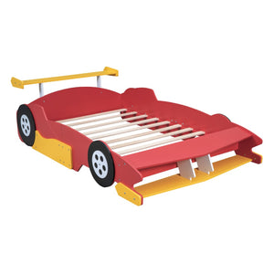 HomeRoots Red Wood Full Bed Frame - Stylish Platform Design with Integrated Headboard & Sturdy Support Slats 602159