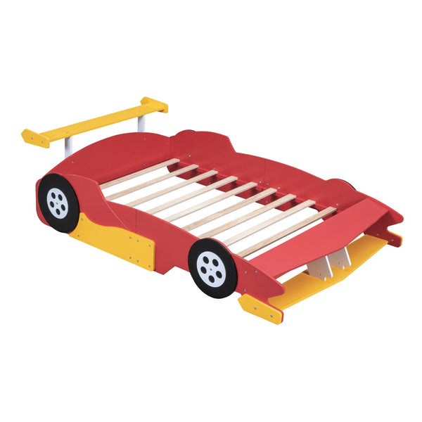 HomeRoots Red Wood Full Bed Frame - Stylish Platform Design with Integrated Headboard & Sturdy Support Slats 602159