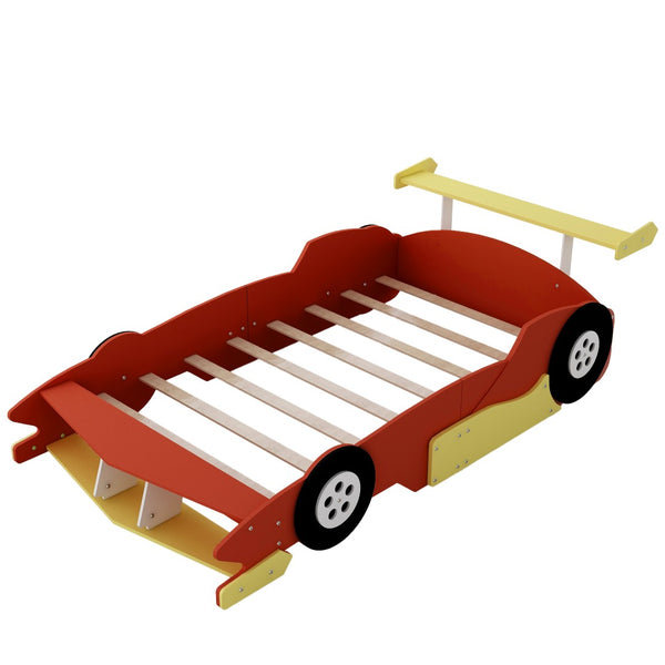 HomeRoots Red Wood Full Bed Frame - Stylish Platform Design with Integrated Headboard & Sturdy Support Slats 602159