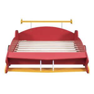 HomeRoots Red Wood Full Bed Frame - Stylish Platform Design with Integrated Headboard & Sturdy Support Slats 602159