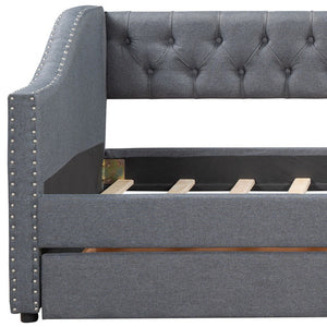 HomeRoots Gray Upholstered Twin Bed Frame with Storage Drawers – Modern Comfort for Stylish Bedrooms & Dorms 602160