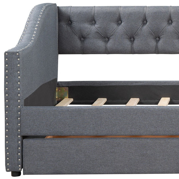 HomeRoots Gray Upholstered Twin Bed Frame with Storage Drawers – Modern Comfort for Stylish Bedrooms & Dorms 602160