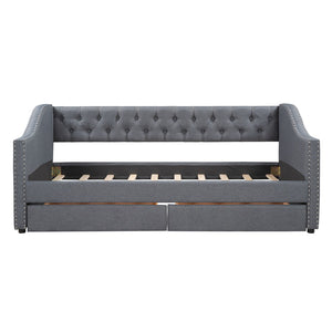 HomeRoots Gray Upholstered Twin Bed Frame with Storage Drawers – Modern Comfort for Stylish Bedrooms & Dorms 602160
