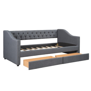 HomeRoots Gray Upholstered Twin Bed Frame with Storage Drawers – Modern Comfort for Stylish Bedrooms & Dorms 602160