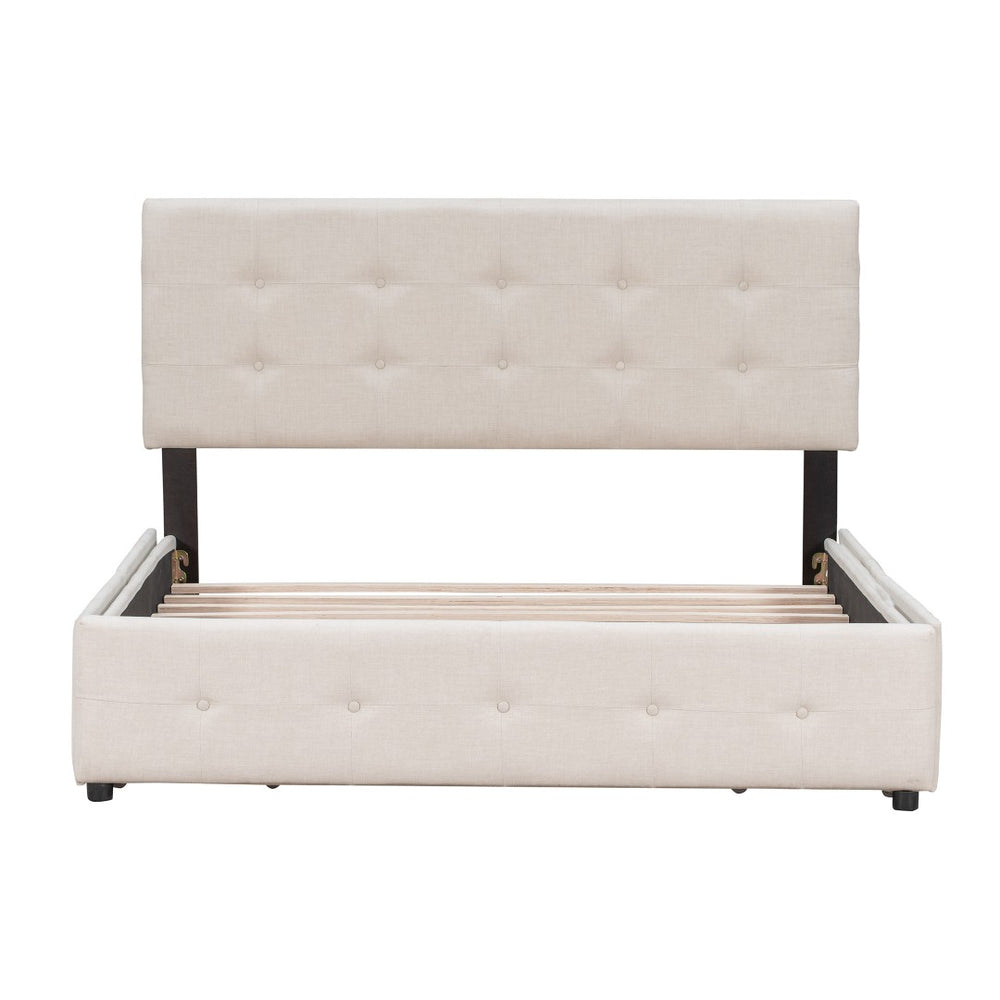 HomeRoots Beige Linen Upholstered Queen Bed Frame with Drawers – Stylish, Durable Storage & Comfort Design 602161