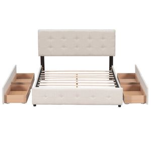 HomeRoots Beige Linen Upholstered Queen Bed Frame with Drawers – Stylish, Durable Storage & Comfort Design 602161