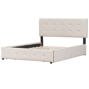 HomeRoots Beige Linen Upholstered Queen Bed Frame with Drawers – Stylish, Durable Storage & Comfort Design 602161