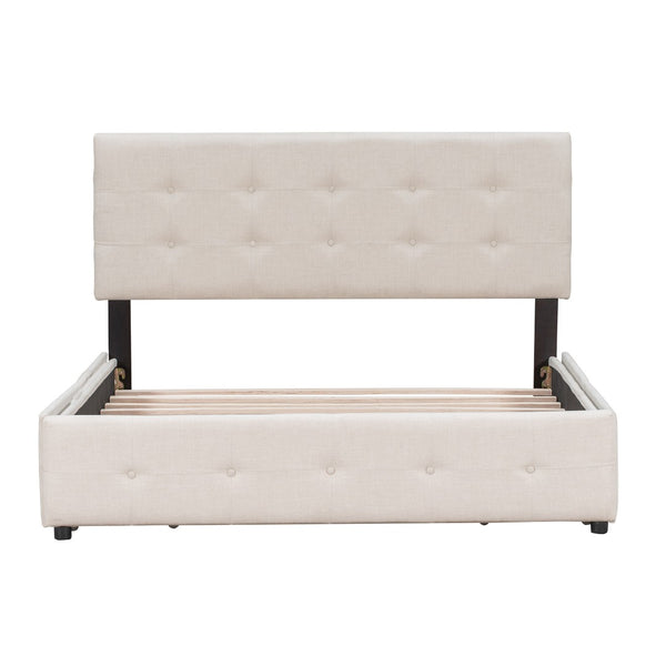 HomeRoots Beige Linen Upholstered Queen Bed Frame with Drawers – Stylish, Durable Storage & Comfort Design 602161
