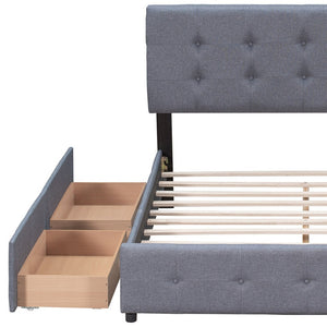 HomeRoots Dark Gray Linen Upholstered Queen Bed Frame with Drawers – Stylish Storage Solution for Modern Bedrooms 602162