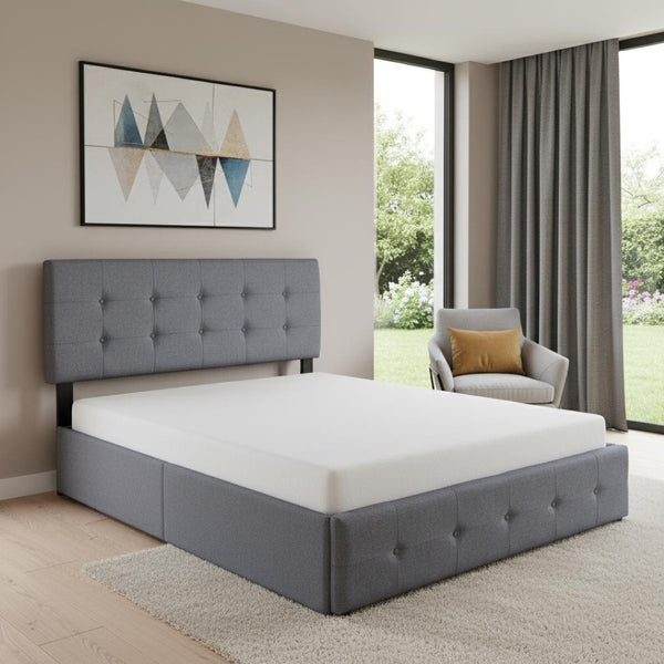 HomeRoots Dark Gray Linen Upholstered Queen Bed Frame with Drawers – Stylish Storage Solution for Modern Bedrooms 602162