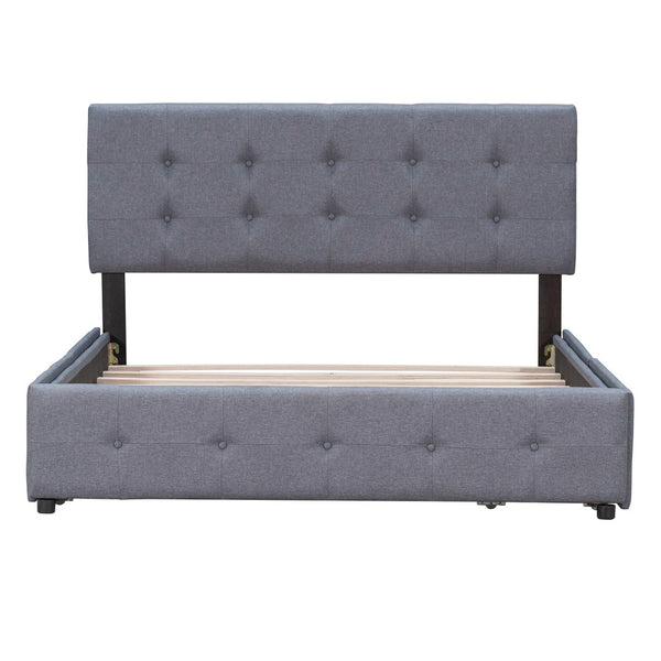 HomeRoots Dark Gray Linen Upholstered Queen Bed Frame with Drawers – Stylish Storage Solution for Modern Bedrooms 602162
