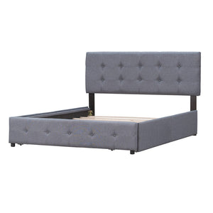 HomeRoots Dark Gray Linen Upholstered Queen Bed Frame with Drawers – Stylish Storage Solution for Modern Bedrooms 602162