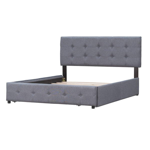 HomeRoots Dark Gray Linen Upholstered Queen Bed Frame with Drawers – Stylish Storage Solution for Modern Bedrooms 602162