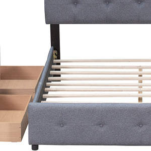 HomeRoots Dark Gray Linen Upholstered Queen Bed Frame with Drawers – Stylish Storage Solution for Modern Bedrooms 602162