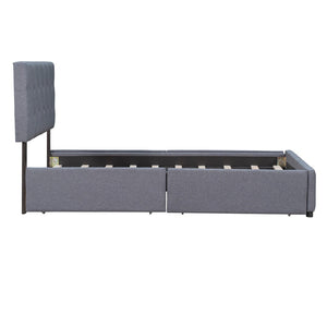 HomeRoots Dark Gray Linen Upholstered Queen Bed Frame with Drawers – Stylish Storage Solution for Modern Bedrooms 602162