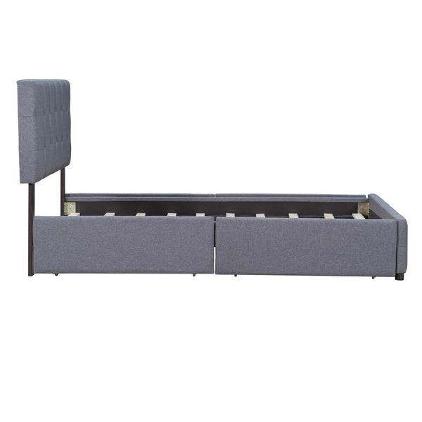 HomeRoots Dark Gray Linen Upholstered Queen Bed Frame with Drawers – Stylish Storage Solution for Modern Bedrooms 602162